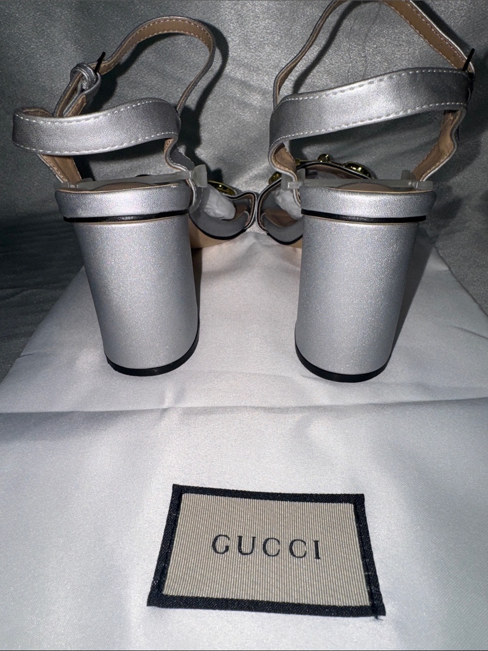 Gucci Silver Leather Slingback Heels with Gold Horsebit🔥New! Size: 40 eur! - Picture 8 of 13